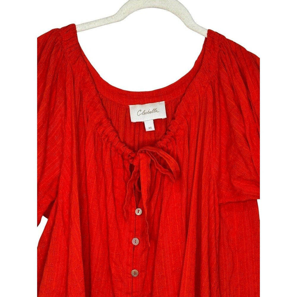 Cleobella Emmeline Dress Size XS Red Organic Cotton Puff Sleeve Button Mini Boho - Picture 3 of 8